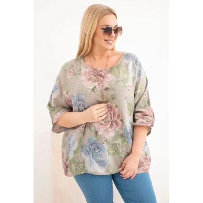 Kesi Włoski Dámska Blúzka Kesi Plus-Size S Krátkymi Rukávmi A Kvetinovým Vzorom Svetlomodrá One Size Kesi Włoski Dámska Blúzka Kesi Plus-Size S Krátkymi Rukávmi A Kvetinovým Vzorom Svetlomodrá One Size