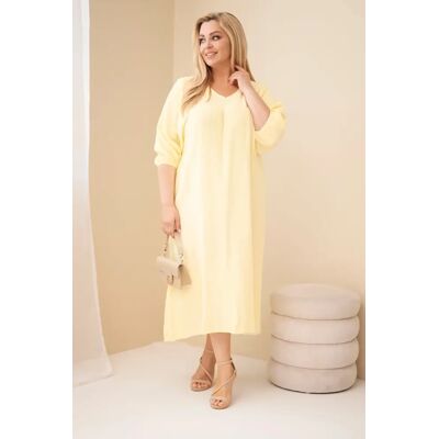 Kesi Włoski Plus Size Muslinové Šaty S V-Výstrihom Žlté Žltá One Size Kesi Włoski Plus Size Muslinové Šaty S V-Výstrihom Žlté Žltá One Size