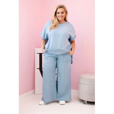 Kesi Włoski Dámsky Komplet Plus Size Z Tencelu Blúzka A Nohavice S Viazaním Svetlo Džínsový Šedá One Size Kesi Włoski Dámsky Komplet Plus Size Z Tencelu Blúzka A Nohavice S Viazaním Svetlo Džínsový Šedá One Size