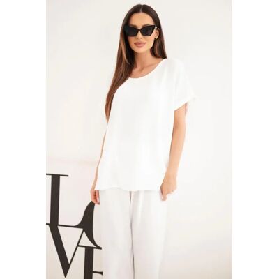 Kesi Włoski Dámsky Plus Size Komplet: Blúzka A Široké Nohavice Ecru Biela One Size Kesi Włoski Dámsky Plus Size Komplet: Blúzka A Široké Nohavice Ecru Biela One Size