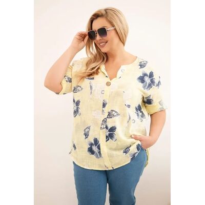 Kesi Włoski Kesi Plus-Size Blúzka S Kvetinovým Vzorom Žltá Modrá One Size Kesi Włoski Kesi Plus-Size Blúzka S Kvetinovým Vzorom Žltá Modrá One Size