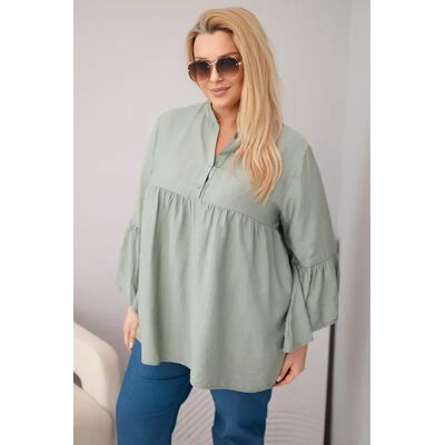 Kesi Włoski Dámska Blúzka Kesi Plus Size S Volánovými Rukávmi Modrá One Size Kesi Włoski Dámska Blúzka Kesi Plus Size S Volánovými Rukávmi Modrá One Size