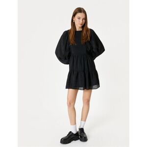 Koton Balloon Sleeve Mini Dress Long Sleeve Round Neck Lined Tiered Čierna 34 Koton Balloon Sleeve Mini Dress Long Sleeve Round Neck Lined Tiered Čierna 34