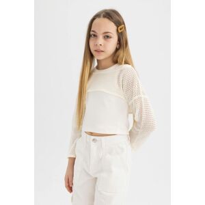 Defacto Girl'S Relax Fit Crew Neck Ribbed Long Sleeve T-Shirt Biela 10-11 Years Old Defacto Girl'S Relax Fit Crew Neck Ribbed Long Sleeve T-Shirt Biela 10-11 Years Old
