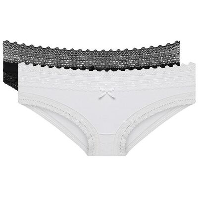 Dim Sexy Fashion Slip 2x - Dámske Bavlnené Nohavičky S Čipkou 2 Ks - Čierna - Biela Šedá S Dim Sexy Fashion Slip 2x - Dámske Bavlnené Nohavičky S Čipkou 2 Ks - Čierna - Biela Šedá S