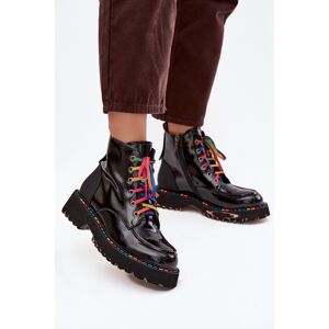 Kožené Lakované Dámske Členkové Čižmy Artiker Čierna 37 Kožené Lakované Dámske Členkové Čižmy Artiker Čierna 37