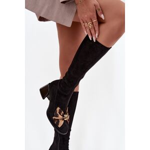 D&A Dámske Čižmy Na Blokovom Podpätku S Ozdobnou Mašľou Čierna 38 D&A Dámske Čižmy Na Blokovom Podpätku S Ozdobnou Mašľou Čierna 38
