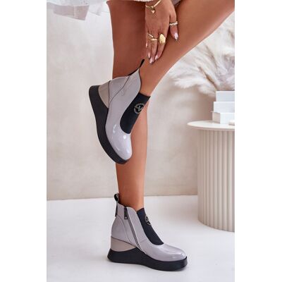 Patent Leather Ankle Boots With Vinceza Insulation In Grey Šedá 38 Patent Leather Ankle Boots With Vinceza Insulation In Grey Šedá 38