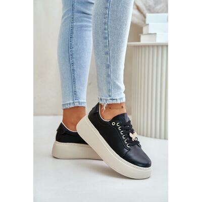 Women'S Leather Platform Sneakers With Vinceza Brooch Black Krémová 39 Women'S Leather Platform Sneakers With Vinceza Brooch Black Krémová 39