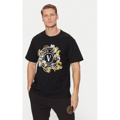 Versace Jeans Couture Tričko 78GAHC01 Čierna Regular Fit Muži Versace Jeans Couture Tričko 78GAHC01 Čierna Regular Fit Muži