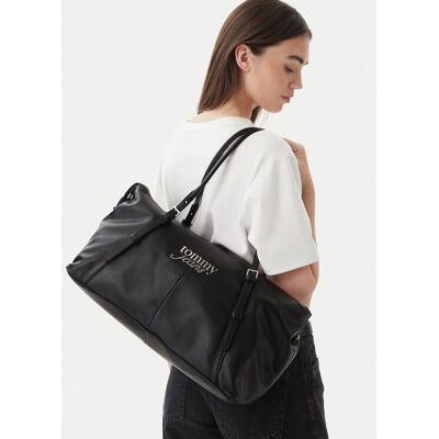 Tommy Jeans Kabelka Pebble Grain Metal Logo Tote Bag AW0AW18472 Čierna Ženy Tommy Jeans Kabelka Pebble Grain Metal Logo Tote Bag AW0AW18472 Čierna Ženy