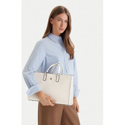 Tommy Hilfiger Kabelka Th Daily Satchel Mono AW0AW18418 Écru Ženy Tommy Hilfiger Kabelka Th Daily Satchel Mono AW0AW18418 Écru Ženy