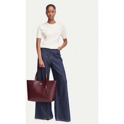 Tommy Hilfiger Kabelka Th Icon Tote Mono AW0AW19004 Bordová Ženy Tommy Hilfiger Kabelka Th Icon Tote Mono AW0AW19004 Bordová Ženy