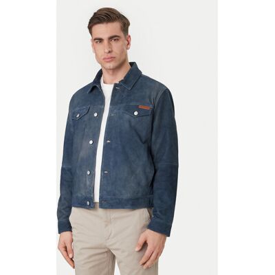 Calvin Klein Jeans Kožená bunda 90s LV04RF404G Tmavomodrá Regular Fit Muži Calvin Klein Jeans Kožená bunda 90s LV04RF404G Tmavomodrá Regular Fit Muži