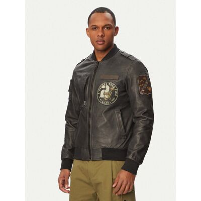 Aeronautica Militare Kožená bunda 261PN5055U100839 Čierna Regular Fit Muži Aeronautica Militare Kožená bunda 261PN5055U100839 Čierna Regular Fit Muži