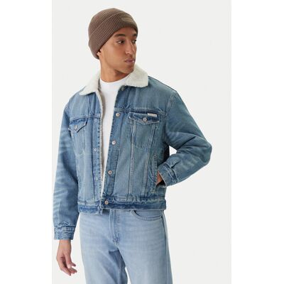 Calvin Klein Jeans Džínsová bunda 90s Sherpa LV04RD737G Modrá Regular Fit Muži Calvin Klein Jeans Džínsová bunda 90s Sherpa LV04RD737G Modrá Regular Fit Muži