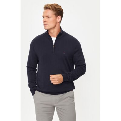 Tommy Hilfiger Sveter Essential MW0MW37331 Tmavomodrá Regular Fit Muži Tommy Hilfiger Sveter Essential MW0MW37331 Tmavomodrá Regular Fit Muži