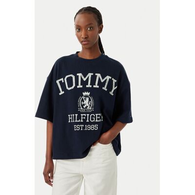 Tommy Hilfiger Tričko Varsity WW0WW50940 Tmavomodrá Relaxed Fit Ženy Tommy Hilfiger Tričko Varsity WW0WW50940 Tmavomodrá Relaxed Fit Ženy