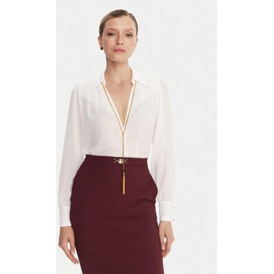 Elisabetta Franchi Blúzka CA-133-57E2-V400 Biela Regular Fit Ženy Elisabetta Franchi Blúzka CA-133-57E2-V400 Biela Regular Fit Ženy