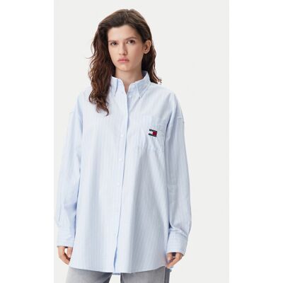 Tommy Jeans Košeľa Badge DW0DW20289 Modrá Oversize Ženy Tommy Jeans Košeľa Badge DW0DW20289 Modrá Oversize Ženy