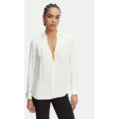 Elisabetta Franchi Blúzka CA-159-62E2-V400 Biela Regular Fit Ženy Elisabetta Franchi Blúzka CA-159-62E2-V400 Biela Regular Fit Ženy