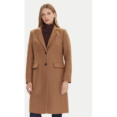 Tommy Hilfiger Vlnený kabát WW0WW46547 Béžová Regular Fit Ženy Tommy Hilfiger Vlnený kabát WW0WW46547 Béžová Regular Fit Ženy