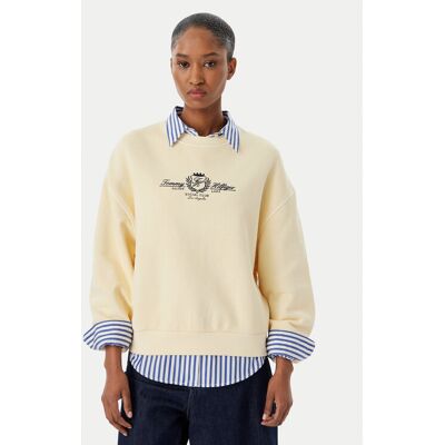 Tommy Hilfiger Mikina Crest Embroidery WW0WW48733 Béžová Relaxed Fit Ženy Tommy Hilfiger Mikina Crest Embroidery WW0WW48733 Béžová Relaxed Fit Ženy