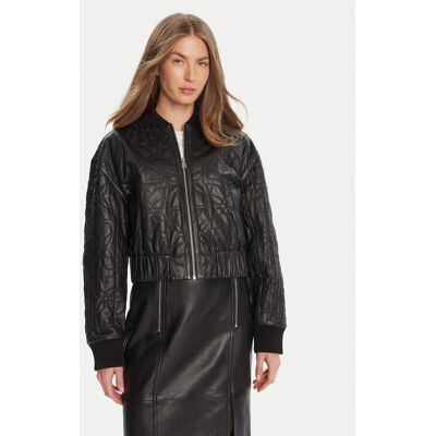HUGO Kožená bunda Lesana 50542331 Čierna Relaxed Fit Ženy HUGO Kožená bunda Lesana 50542331 Čierna Relaxed Fit Ženy