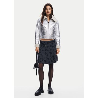 Desigual Bunda z imitácie kože Londres 24WWEW32 Strieborná Regular Fit Ženy Desigual Bunda z imitácie kože Londres 24WWEW32 Strieborná Regular Fit Ženy