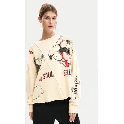 Desigual Mikina Muak Mickey 26SWSK17 Béžová Relaxed Fit Ženy Desigual Mikina Muak Mickey 26SWSK17 Béžová Relaxed Fit Ženy