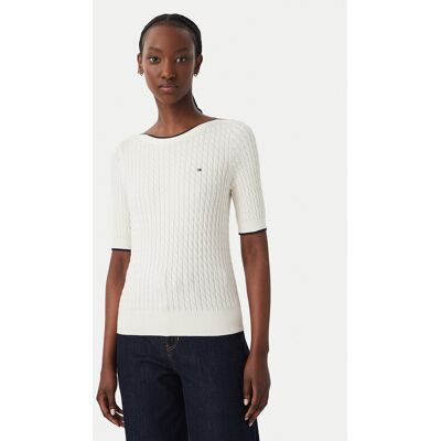 Tommy Hilfiger Blúzka Fine Gg Cable Boat WW0WW50103 Svetlo béžová Regular Fit Ženy Tommy Hilfiger Blúzka Fine Gg Cable Boat WW0WW50103 Svetlo béžová Regular Fit Ženy
