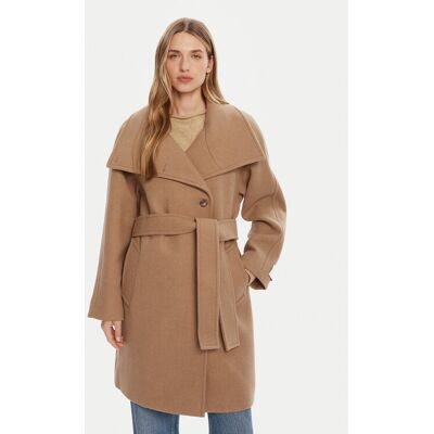 Calvin Klein Vlnený kabát LV044D557G Béžová Regular Fit Ženy Calvin Klein Vlnený kabát LV044D557G Béžová Regular Fit Ženy