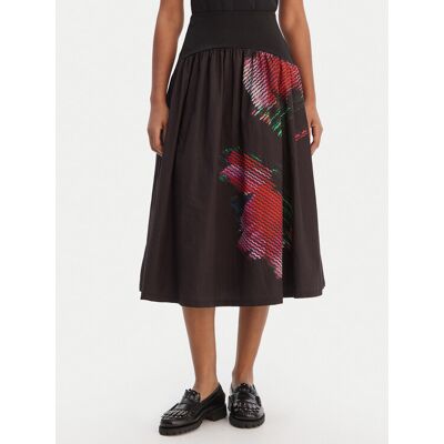 Desigual Midi sukňa 26SWFW02 Čierna Regular Fit Ženy Desigual Midi sukňa 26SWFW02 Čierna Regular Fit Ženy