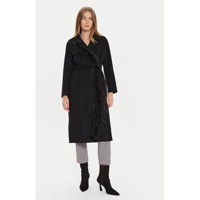 TWINSET Vlnený kabát 242TP2065 Čierna Regular Fit Ženy TWINSET Vlnený kabát 242TP2065 Čierna Regular Fit Ženy