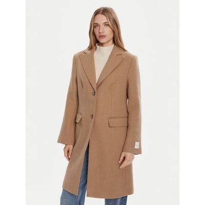 Calvin Klein Vlnený kabát LV044D558G Hnedá Slim Fit Ženy Calvin Klein Vlnený kabát LV044D558G Hnedá Slim Fit Ženy