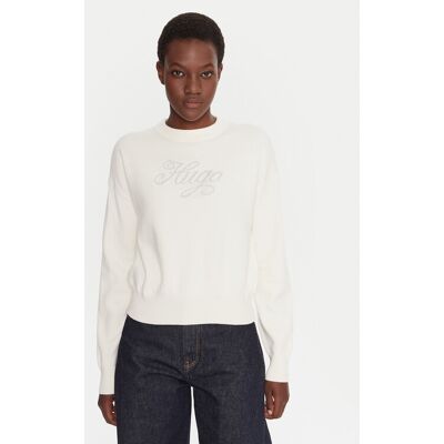 HUGO Sveter Slogix_B 50548145 Biela Relaxed Fit Ženy HUGO Sveter Slogix_B 50548145 Biela Relaxed Fit Ženy