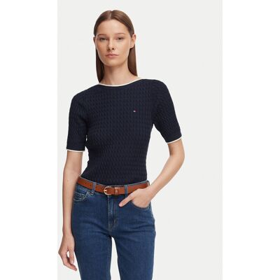 Tommy Hilfiger Blúzka Fine Gg Cable Boat WW0WW50103 Tmavomodrá Regular Fit Ženy Tommy Hilfiger Blúzka Fine Gg Cable Boat WW0WW50103 Tmavomodrá Regular Fit Ženy