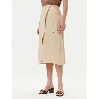 BOSS Midi sukňa Vamarni 50538116 Béžová Regular Fit Ženy BOSS Midi sukňa Vamarni 50538116 Béžová Regular Fit Ženy