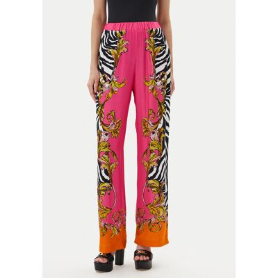 Versace Jeans Couture Bavlnené nohavice 78HAA1P2 Ružová Straight Fit Ženy Versace Jeans Couture Bavlnené nohavice 78HAA1P2 Ružová Straight Fit Ženy