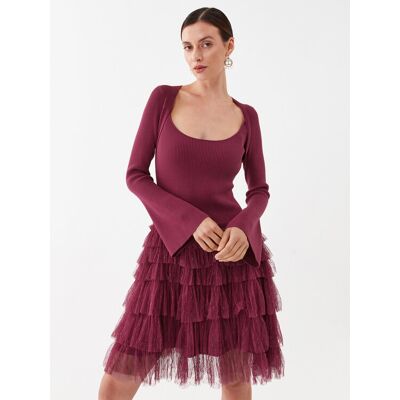 TWINSET Koktejlové šaty 232TP3051 Bordová Regular Fit Ženy TWINSET Koktejlové šaty 232TP3051 Bordová Regular Fit Ženy