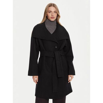 Calvin Klein Vlnený kabát LV044D557G Čierna Regular Fit Ženy Calvin Klein Vlnený kabát LV044D557G Čierna Regular Fit Ženy