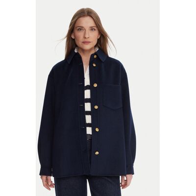 Tommy Hilfiger Vlnený kabát WW0WW46558 Tmavomodrá Relaxed Fit Ženy Tommy Hilfiger Vlnený kabát WW0WW46558 Tmavomodrá Relaxed Fit Ženy