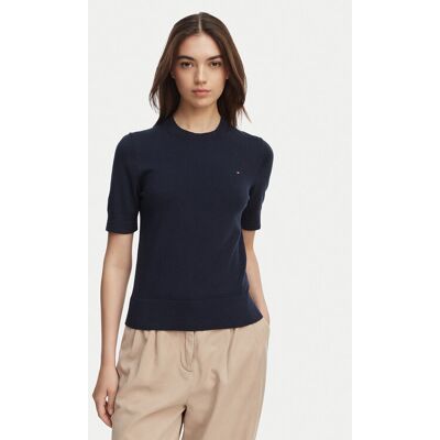 Tommy Hilfiger Tričko WW0WW49705 Tmavomodrá Slim Fit Ženy Tommy Hilfiger Tričko WW0WW49705 Tmavomodrá Slim Fit Ženy
