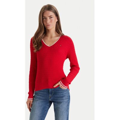 Tommy Hilfiger Sveter WW0WW44987 Červená Regular Fit Ženy Tommy Hilfiger Sveter WW0WW44987 Červená Regular Fit Ženy