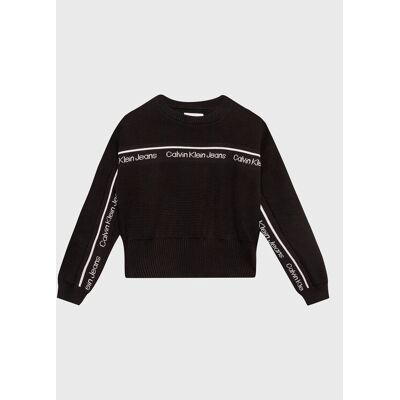 Calvin Klein Jeans Sveter Logo Tape IG0IG01847 Čierna Regular Fit Deti Calvin Klein Jeans Sveter Logo Tape IG0IG01847 Čierna Regular Fit Deti