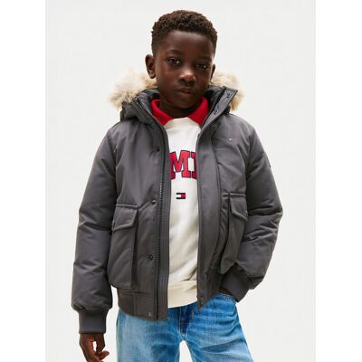 Tommy Hilfiger Zimné bundy Hooded Fake Fur Bomber KB0KB09887 Sivá Regular Fit Deti Tommy Hilfiger Zimné bundy Hooded Fake Fur Bomber KB0KB09887 Sivá Regular Fit Deti