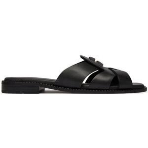 Tommy Hilfiger Šľapky Leather Crest Square Toe Sandals FW0FW09126 Čierna Ženy Tommy Hilfiger Šľapky Leather Crest Square Toe Sandals FW0FW09126 Čierna Ženy