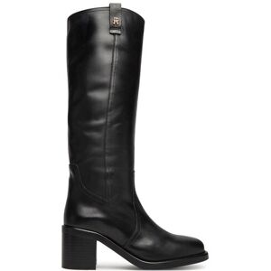 Tommy Hilfiger Čižmy Riding Lthr Long Boot Block Heel FW0FW08777 Čierna Ženy Tommy Hilfiger Čižmy Riding Lthr Long Boot Block Heel FW0FW08777 Čierna Ženy