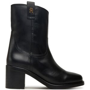 Tommy Hilfiger Členková obuv Riding Lthr Mid Boot Block Heel FW0FW08776 Čierna Ženy Tommy Hilfiger Členková obuv Riding Lthr Mid Boot Block Heel FW0FW08776 Čierna Ženy