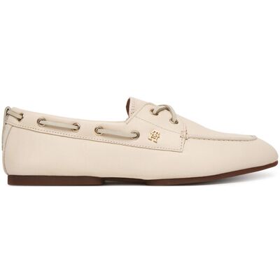 Tommy Hilfiger Poltopánky Th Sleek Leather Boat Shoe FW0FW09148 Écru Ženy Tommy Hilfiger Poltopánky Th Sleek Leather Boat Shoe FW0FW09148 Écru Ženy